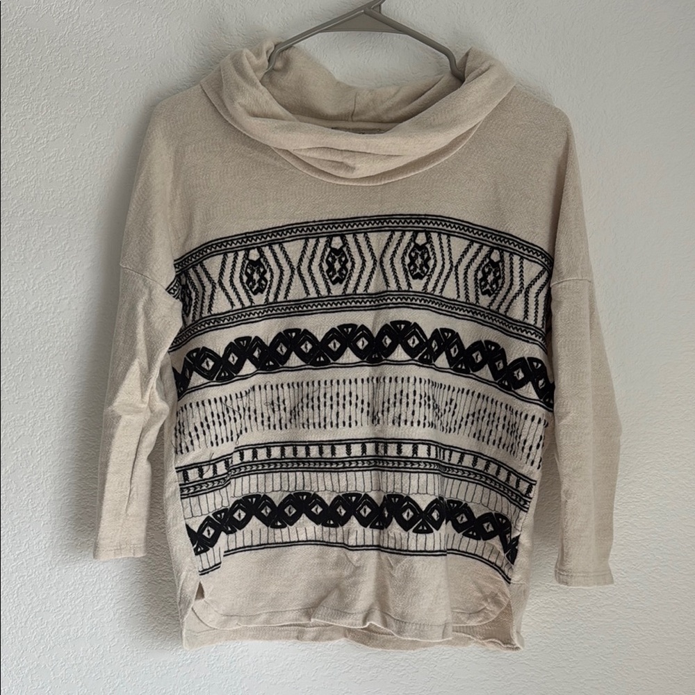 Lucky Brand Cream and Black Cowl Neck Sweater - Picture 3 of 7